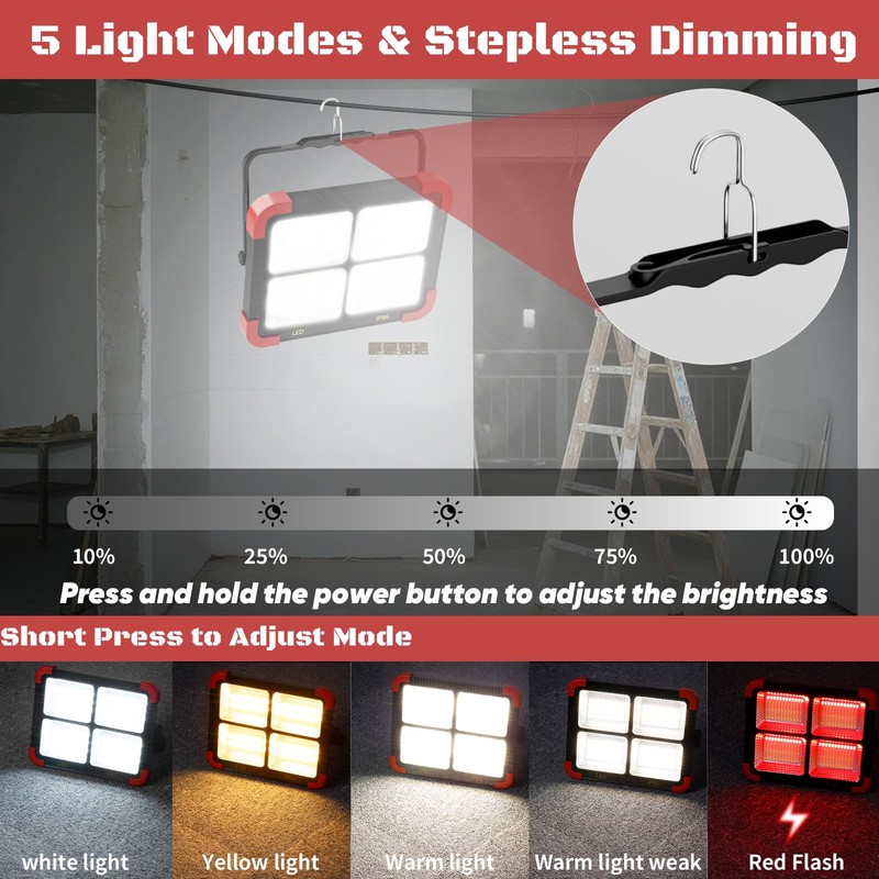 100W Solar LED Work Light - Ultra Bright Portable Magnetic