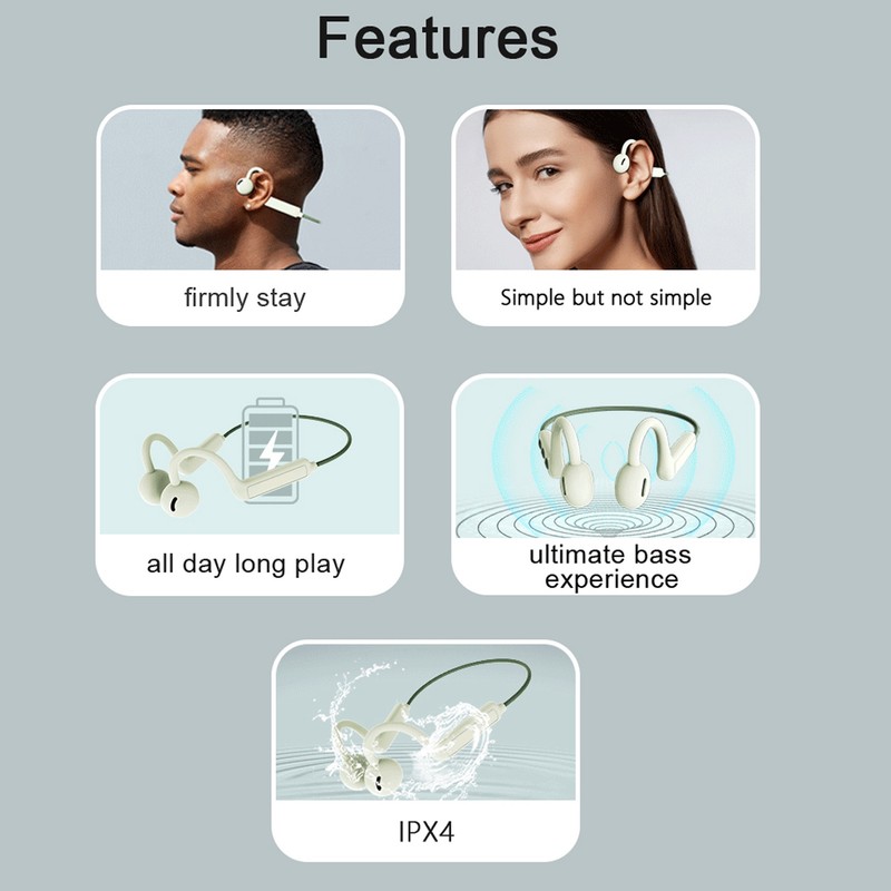 Open Ear Headphones Wireless Bluetooth 5.3 IPX4 Waterproof Stereo Open
