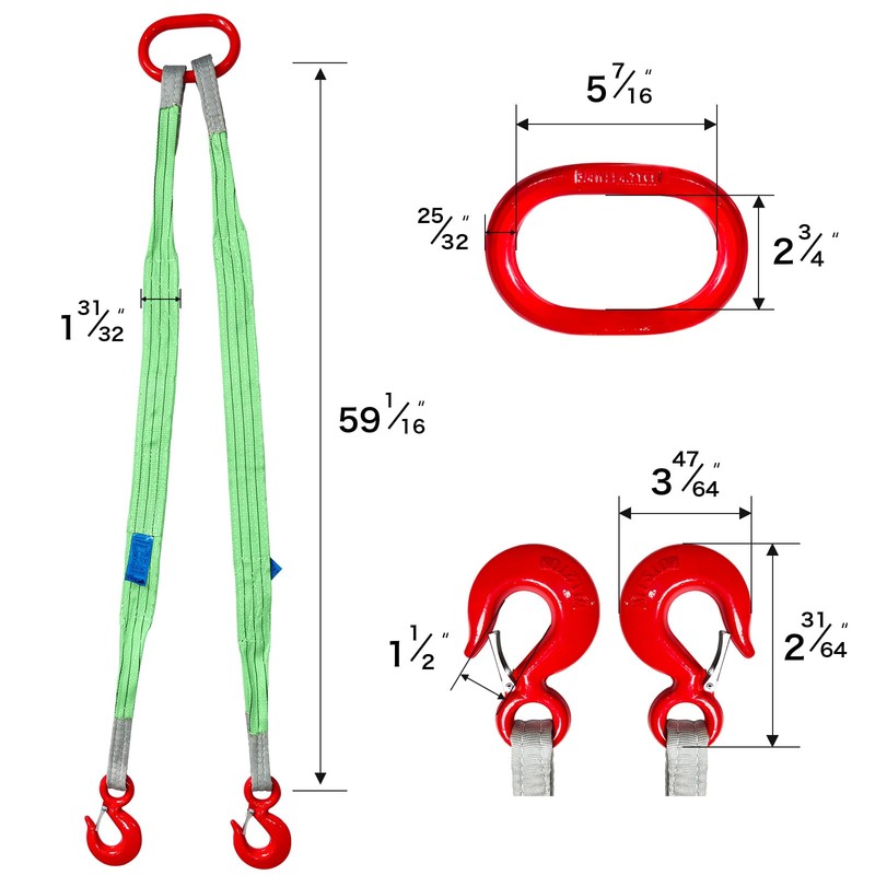 SENKEYFE Heavy Duty Two Leg Bridle Web Sling 5ft 8800lbs
