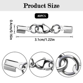 MOAMUN 40 PCS Claw Lobster Clasps with Cord Ends, Stainless Steel Bracelet Clasps and Closures, Durable Necklace Clasp for DIY Bracelet Necklace Leather Anklet Jewelry Making Supplies(Silver Gold)
