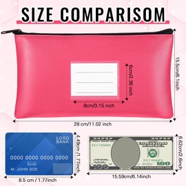 Paterr 6 Pcs Money Bags with Zipper PU Leather Deposit Bank Bag Security Money Pouch Receipt Holder Bank Bag Wallet with Label for Cash Coin Makeup Cosmetics Bills Tickets, 11 x 6 Inch(Rose Red)