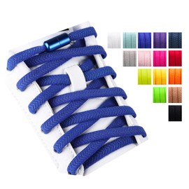 Olukssck 2 Pairs of 5 mm Wide Elastic Shoelaces Without Tying Universal Shoe Laces with Metal Lock, No Tie Shoelaces for Shoes of Different Sizes, 100 cm Long, Dark Blue