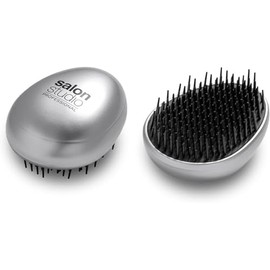 Salon Studio Professional Detangling Hair Brush, Compact Travel Design with Flexible Teeth, Suitable for Straight or Curly, Dry or Wet Hair, Silver