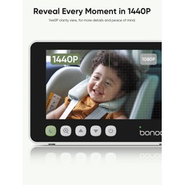 bonoch 5" 1440P Baby Car Camera for 2 Kids - 360° Rotating Adjustable Wide View Dual Cameras, Split Screen Night Vision Baby Monitor, Easy Install for Rear Facing Backseat, USB Powered with Charger