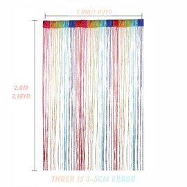 Door String Curtain, Wall Panel Fringe Window Room Divider Blind, Home Patio Bedroom Decorative Tassel Screen Ribbon Strings Strip Silver Thread Screen for Wedding Coffee House (Multi-Color)