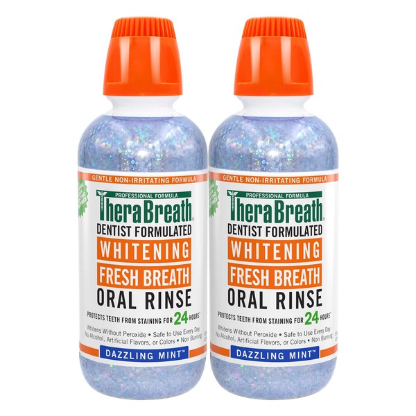 TheraBreath Whitening Fresh Breath Oral Rinse, Dazzling Mint, 16 Ounce (Pack of 2)