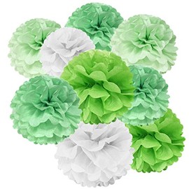 Wrapables Set of 12 Tissue Pom Weddings, Birthday Parties Baby Showers and Nursery Decor, Mint/Sea White/Lime Green