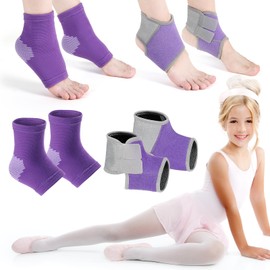 Tarpop 2 Pairs Kids Ankle Brace Set Foot Support Stabilizer Wraps Protector Guard Knitted Ankle Sleeve Sock Support Ankle Support Ankle Brace Compression Socks for Injury Prevention (Purple)