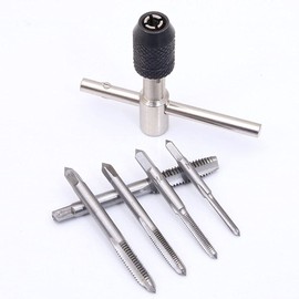 Adjustable T-Handle Ratchet Tap Wrench with 5pcs M3-M8 3-8mm Machine Ratchet Screw Metric Thread Milling Plug T-Shape Tap Set