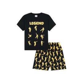 ThePyjamaFactory Emote Legend Dance Gaming All Over Gaming Black Gold Cotton Short Pyjamas (9-10 Years)
