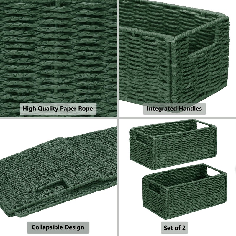 Vagusicc Wicker Storage Basket, Set of 2 Hand-Woven Paper Rope