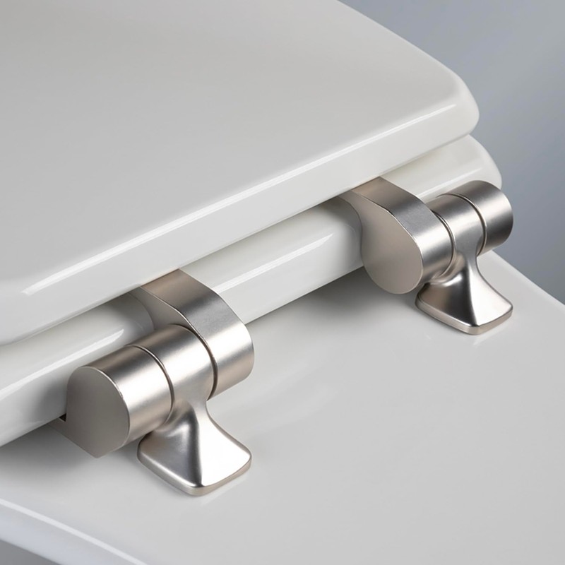 Mayfair Bennett Toilet Seat with Brushed Nickel Hinges, Slow Close