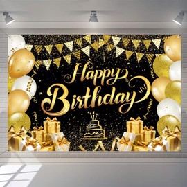 40th 50th 60th Birthday Decoration for Men/Women, 50th Birthday Fabric Sign Poster 60. Anniversary Party Background Banner 70 Birthday Decoration Black and Gold, 1.5m