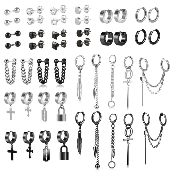 12 Pairs Stainless Steel Stud Earrings Set for Men and