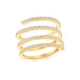 Tuscany Silver Women's Sterling Silver Yellow Gold Plated With CZ 10.5mm Spiral Ring #61