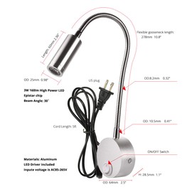 LEDSONLINE 2 Pack Corded Wall Mount Lamp Reading Wall Light for Bed Easy Install AC85-265V (Silver, 2pcs Warm White 3000K)