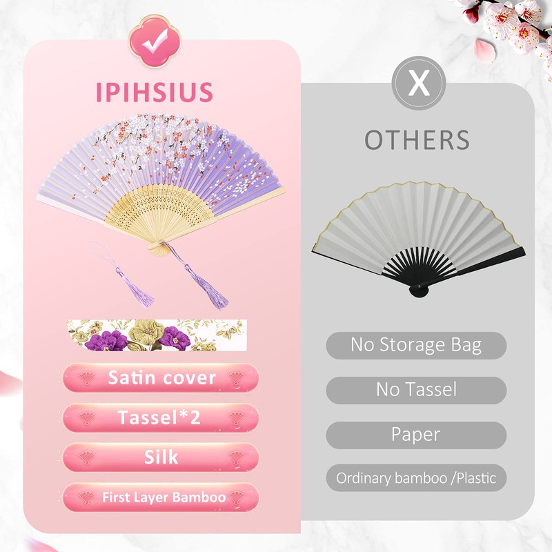 iPihsius Folding Fan, Slik Folding Hand fan with First Layer