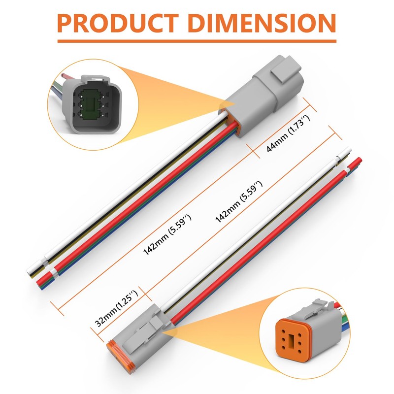 Flytuo Deutsch DT 6 Pin Connector 2 Pack - Waterproof