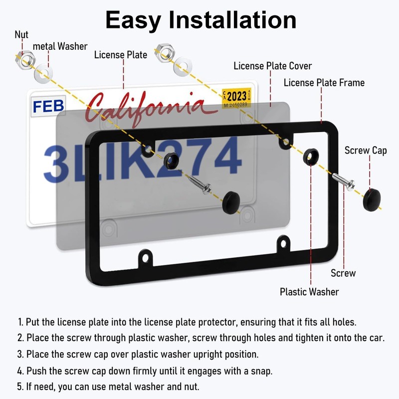 2-Pack Unbreakable Clear License Plate Frames, Slim Design, Rust-Proof Plasitc