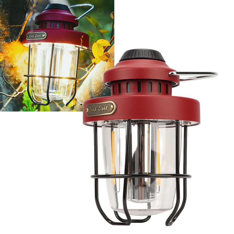 Retro LED Camping Lantern Portable Multifunctional Rechargeable Tent Light for