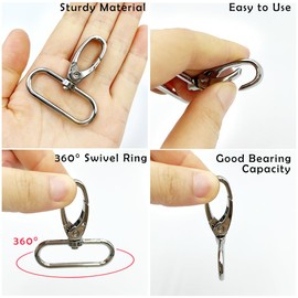 15Pcs 1.5 Inch Metal Lobster Clasps Claw Push Gate Silver Swivel Snap Hooks for Keychain Purse Handbag Making Straps Leather DIY Craft Project