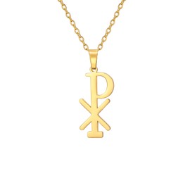 EUEAVAN Chi Rho Christogram Symbol Necklace Alpha Omega Symbol Necklace IXCI NIKA Jesus Christ Name Pendant Sacramental Christian Amulet Religious Jewelry Gift Women Men (A-gold)