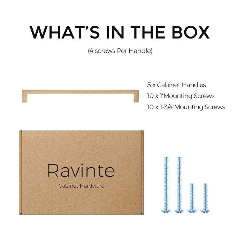 Ravinte 5-Pack 10-Inch Solid Square Cabinet Pulls - Champagne Bronze
