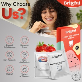 Briteful Teeth Whitening Strips - 28 Strips - Advanced Non-Peroxide Formula with 8% Pap - Easy to Use Teeth Whitening Kit - Premium Teeth Whitener Product (14 Treatments, Strawberry)