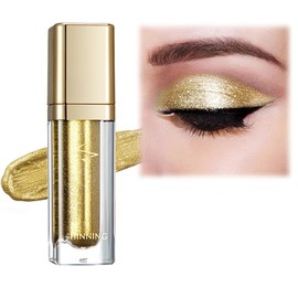 Metallic Liquid Glitter Eyeshadow - Long Lasting Waterproof Matte Shimmer - Highly Pigmented Sparkly Eye Shadow - Easy to Blend - with Eyeliner Pen - Golden(06#)