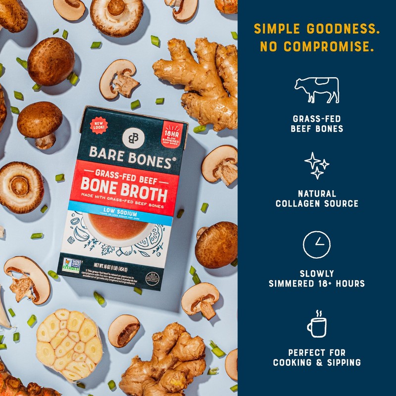 Bare Bones Low Sodium Grass-Fed Beef Bone Broth | Pour