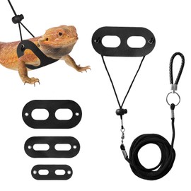 Jestrem Bearded Dragon Leash and Harness Set(S/M/L), 7.2 FT Nylon Leash with Rotating Hook Soft Leather Harness Lizard Tank Accessories for Outdoor Adventures