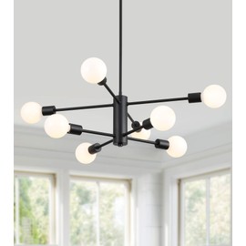 AMZASA Black Modern Sputnik Chandeliers, 8 Light Farmhouse Mid Century Pendant Light for Dining Room Living Room Kitchen Island Entryway Foyer UL Listed