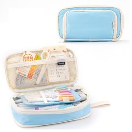 Hopesky Pencil Case - Strap Large Capacity Aesthetic Pencil Pouch with Strong Zipper, Art Stationery Organizer Pen Pouch with Compartments for College, office, Travel, for Women Men (Blue)