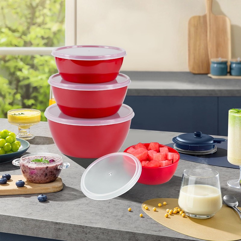 ATRDTO Small Classic Plastic Prep Bowls with Lids, Set of