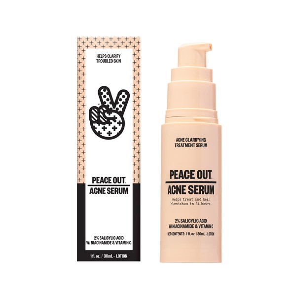 Peace Out Skincare Acne Serum | Daily Multi-Benefit Face Serum with 2% Salicylic Acid to Target Pimples, Zits, Blemishes and Breakouts | For Clearer-Looking Skin (1 fl oz)