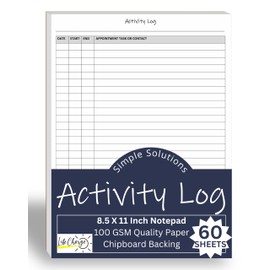Activity Log Notepad, 60 Page Planning Pad to List a Task, Action or Contact. A Versatile Work Tool to Track Time & Organize Office Productivity. 8.5 X 11, A4 Sheets.