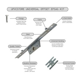 250mm Offset Espag Universal Repair Kit Window Lock Gearbox Mechanism 16mm U Rail Bar Rod 20mm Backset 8mm Mushrooms Keeps + Screw Included