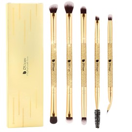 DUcare Juego de brochas de sombra de ojos, brochas de maquillaje de ojos con purpurina dorada profesional, 5 unidades, corrector de viaje, cejas, pestañas, delineadores de ojos