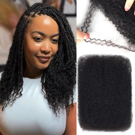 Afro Kinkys Bulk Human Hair for Dreadlock Extensions Repair Locs 12 inch Natural Black Color, Twist Braiding Afro Kinky Human Hair for Locs 50g/Pack