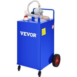 VEVOR 30 Gallon Fuel Caddy, Gas Storage Tank & 4 Wheels, with Manuel Transfer Pump, Gasoline Diesel Fuel Container for Cars, Lawn Mowers, ATVs, Boats, More, Blue
