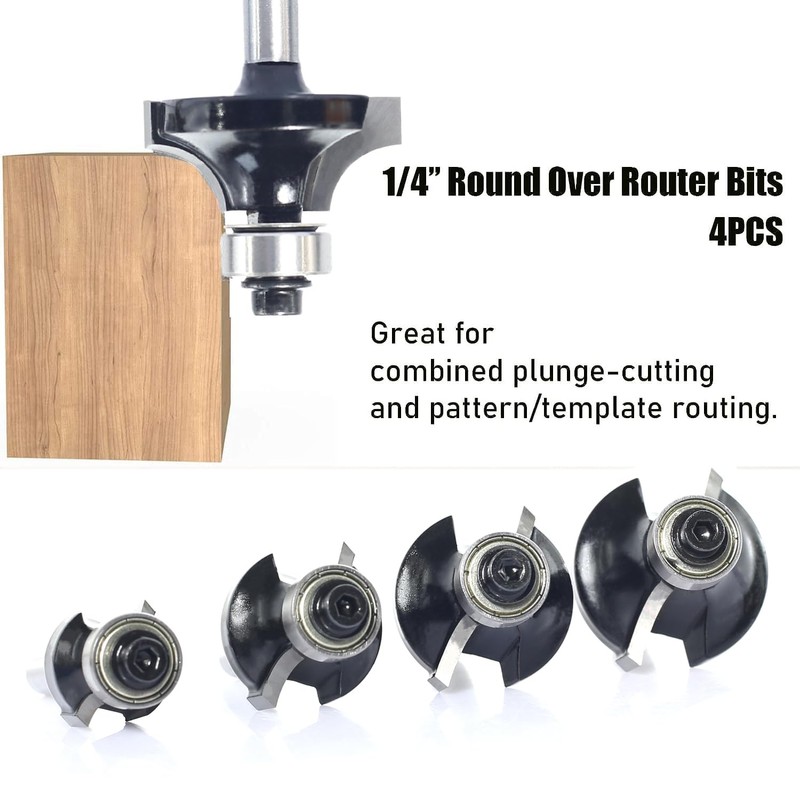 4pcs Round Over Router Bits 1/4 Shank by SICWOOD -