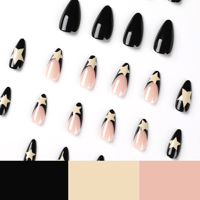 Clataly Pack of 24 White Star Ripple Nails False Acrylic