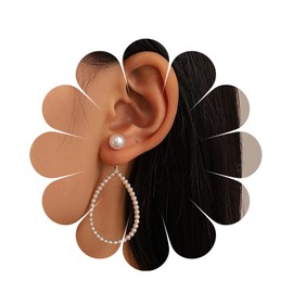 Aneneiceera Boho Pearl Hoop Earrings Gold Pave Pearl Water Drop Teardrop Bow Dangle Earrings Wedding Brial Pearl Earrings Pearl Jacket Hollow Beads Bow Dangle Stud Earrings For Women, Pearl