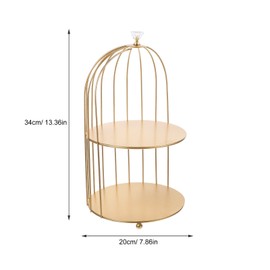 DOITOOL Gold Bird Cage Cake Stand Cosmetics Iron Storage Rack Jewelry Holder Dessert Cupcake Stand Necklace Earring Organizer Jewelry Display Holder, 7.8 x 7.8 x 13.4inch（Random Top Beads）