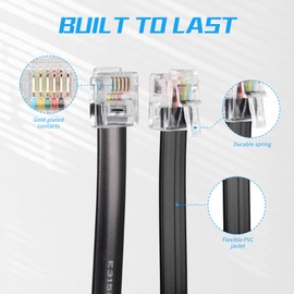 RIIEYOCA 50cm Short RJ12 Straight Wired Cable 6P6C Male to Male Flat Telephone Cord,Compatible with Data and Voice(Black,10Pack)