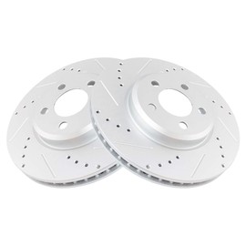 TRQ Front Performance Brake Rotors Set Premium G-Coated Cross Drilled & Slotted Compatible with 2005-2021 Chrysler 300 2009-2022 Dodge Challenger 2006-2022 Charger 2005-2008 Magnum
