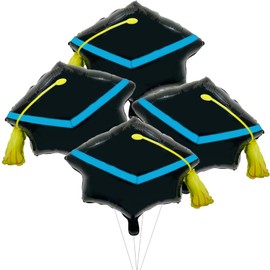 4 Pieces 22 Inches Black Graduation Cap Balloons, Large Academic Cap Shaped Mylar Foil Balloons with Tassel Design, Grad Hat for Class of 2025 Graduation Ceremony or Party Decorations