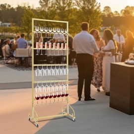 QUSKLISU Champagne Display Stand, 5 Tiers Champagne Rack 40 Champagne Glass Stemware Rack Wine Glasses Stand Acrylic Champagne Wall Stand for Wedding, Birthday, Party, Bars, Home (Gold)