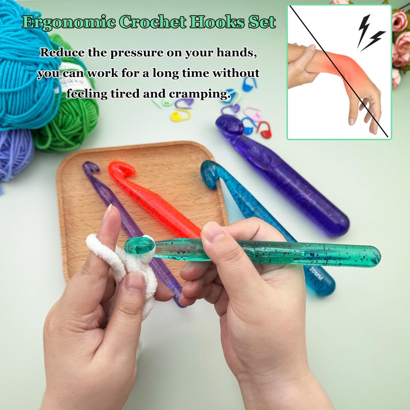 Hobekoee 15mm Large Crochet Hook for Chunky Yarn,Ergonomic Crochet Needles