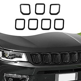 7 piezas de insertos de rejilla frontal, cubierta de rejilla, accesorios de moldura compatibles con Jeep Compass 2021 2022 2023 2024 2025 (negro)